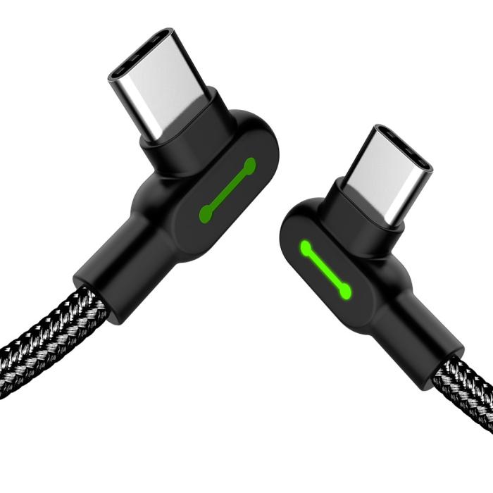 Bild 5, MCDODO Mcdodo 3m 2A USB-C Elbow Nylonflätad Kabel Svart - Teknikhallen.se