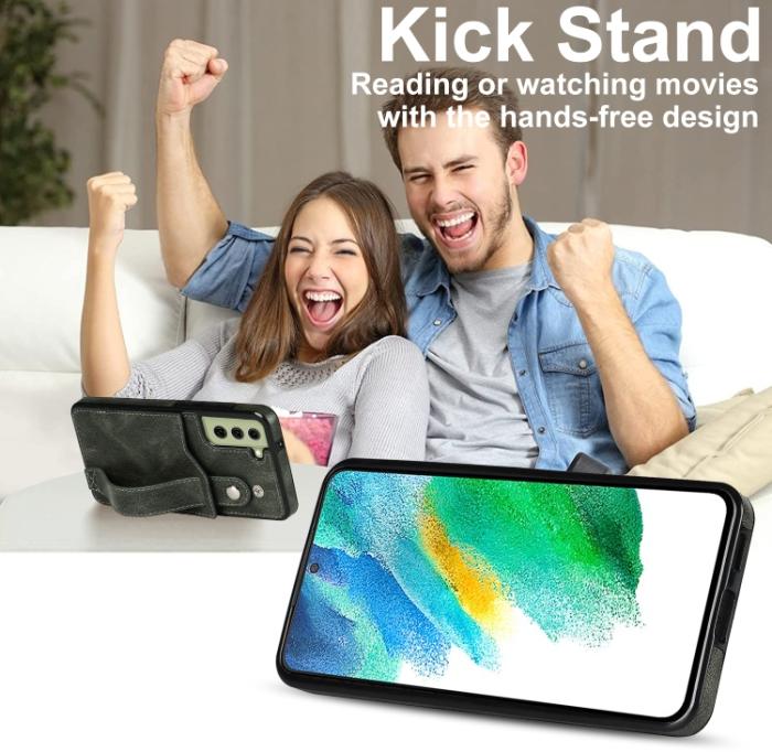 Bild 4,  Samsung Galaxy S21 FE Skal Med Kortfack Och Strap Grön - Teknikhallen.se