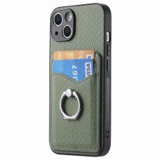  iPhone 15 Plus Skal Kolfiber Textur Ring Kortfack Gr&ouml;n - Teknikhallen.se