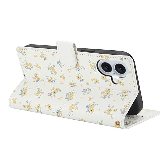 Bild 3,  iPhone 16 Fodral Rhombus Läder Blommor Vit - Teknikhallen.se
