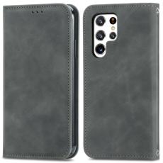  Samsung Galaxy S22 Ultra Fodral Flip Retro L&auml;der Gr&aring; - Teknikhallen.se