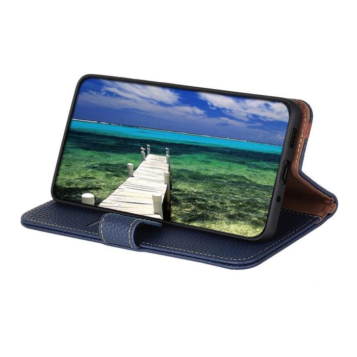 Bild 4, KHAZNEH KHAZNEH Samsung Galaxy S22 Ultra Fodral Litchi Äkta Läder Blå - Teknikhallen.se