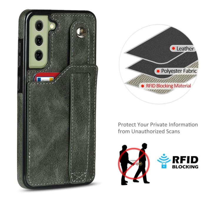 Bild 6,  Samsung Galaxy S21 FE Skal Med Kortfack Och Strap Grön - Teknikhallen.se