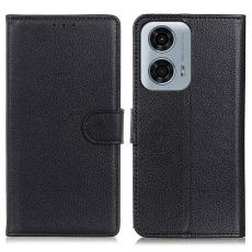  Motorola Moto G04 4G/G24 4G Litchi L&auml;der Fodral Svart - Teknikhallen.se