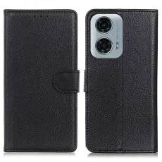  Motorola Moto G04 4G/G24 4G Litchi L&auml;der Fodral Svart - Teknikhallen.se
