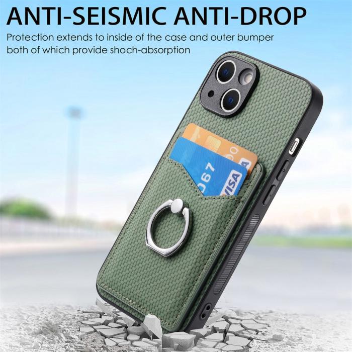 Bild 5,  iPhone 15 Plus Skal Kolfiber Textur Ring Kortfack Grön - Teknikhallen.se