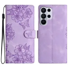  Samsung Galaxy S26 Ultra Fodral Med Blommigt Tryck L&auml;der Lila - Teknikhallen.se