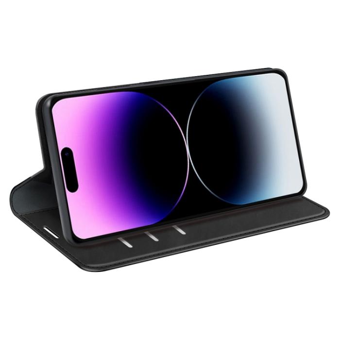 Bild 5,  iPhone 15 Pro Fodral Flip Retro Läder Svart - Teknikhallen.se