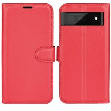  Google Pixel 6A Fodral Litchi L&auml;der R&ouml;d - Teknikhallen.se