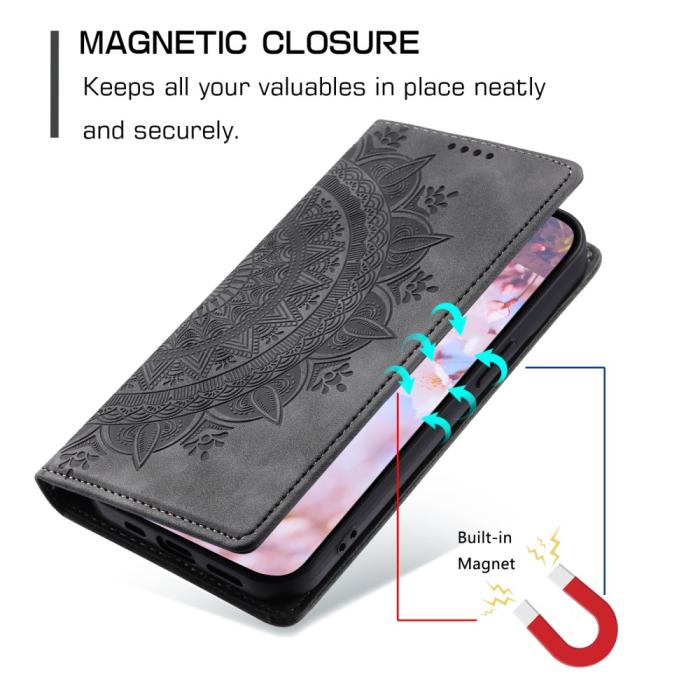 Bild 5,  Xiaomi 14 Fodral Mandala Flip Läder Grå - Teknikhallen.se