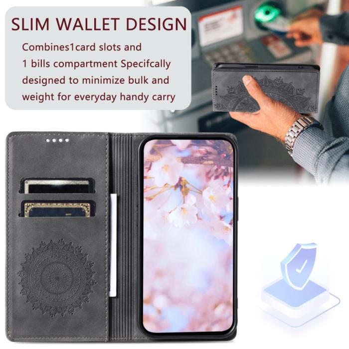 Bild 6,  Xiaomi 14 Fodral Mandala Flip Läder Grå - Teknikhallen.se