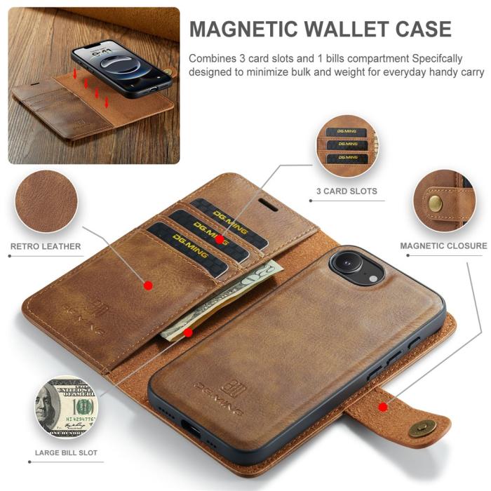 Bild 3, DG.MING DG.MING iPhone 17e / 16e 2in1 Magnet Fodral / Skal Brun - Teknikhallen.se
