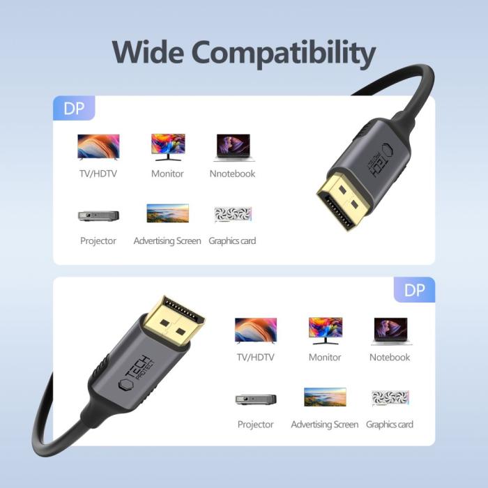 Bild 2, Tech-Protect Tech-Protect 2m 4K 60Hz DisplayPort 1.4 Kabel UltraBoost - Teknikhallen.se