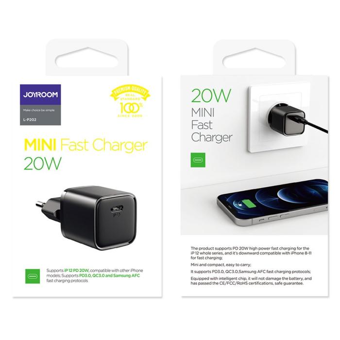 Bild 6, JOYROOM Joyroom 20W USB-C PD QC Väggladdare Svart - Teknikhallen.se