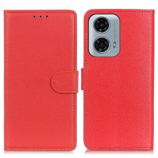  Motorola Moto G04 4G/G24 4G Litchi L&auml;der Fodral R&ouml;d - Teknikhallen.se