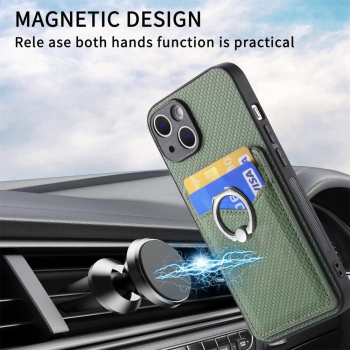 Bild 6,  iPhone 15 Plus Skal Kolfiber Textur Ring Kortfack Grön - Teknikhallen.se