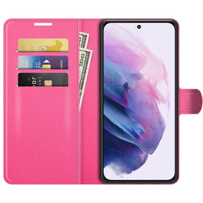 Bild 4,  Samsung Galaxy S22 Plus Fodral Litchi Textur Rosa - Teknikhallen.se
