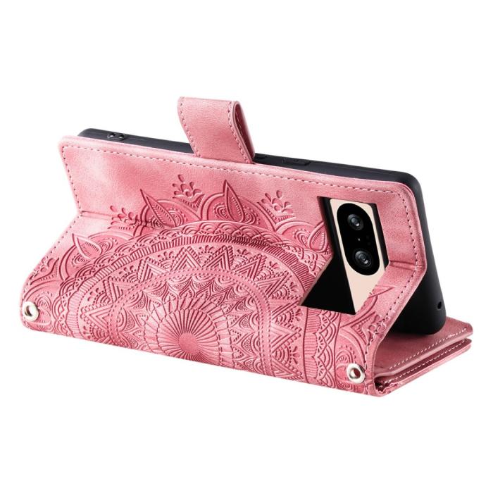 Bild 4,  Google Pixel 9/9 Pro Fodral Mandala Blomma Läder Rosa - Teknikhallen.se