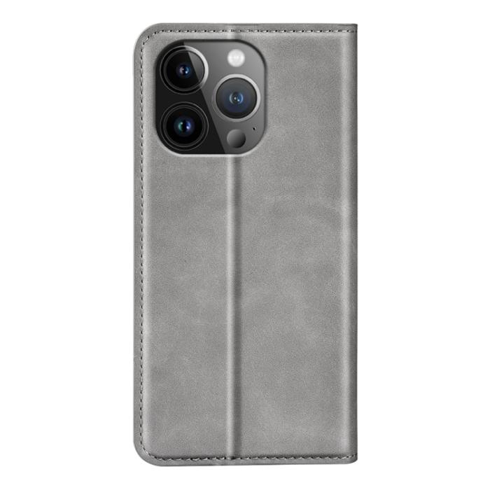 Bild 3,  iPhone 15 Pro Fodral Flip Retro Läder Grå - Teknikhallen.se