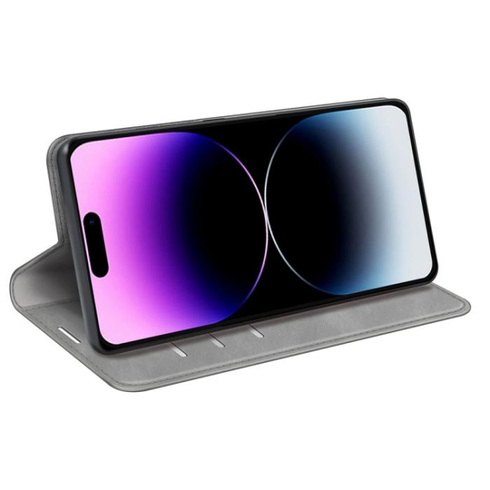 Bild 5,  iPhone 15 Pro Fodral Flip Retro Läder Grå - Teknikhallen.se