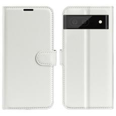  Google Pixel 6A Fodral Litchi L&auml;der Vit - Teknikhallen.se