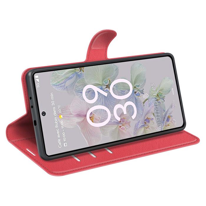 Bild 4,  Google Pixel 6A Fodral Litchi Läder Röd - Teknikhallen.se