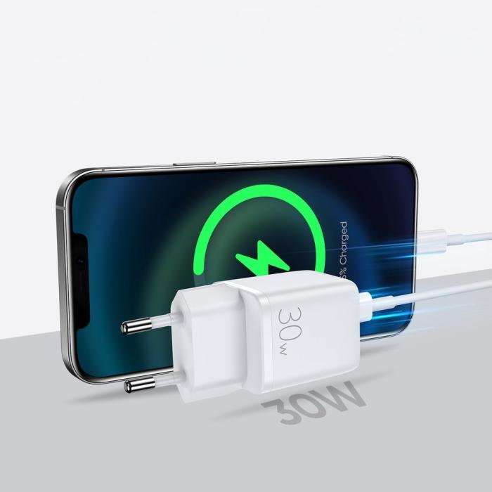 Bild 5, JOYROOM Joyroom 30W PD QC USB-C / USB-A Väggladdare Vit - Teknikhallen.se