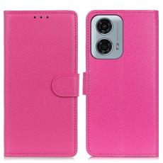  Motorola Moto G04 4G/G24 4G Litchi L&auml;der Fodral Rosa - Teknikhallen.se