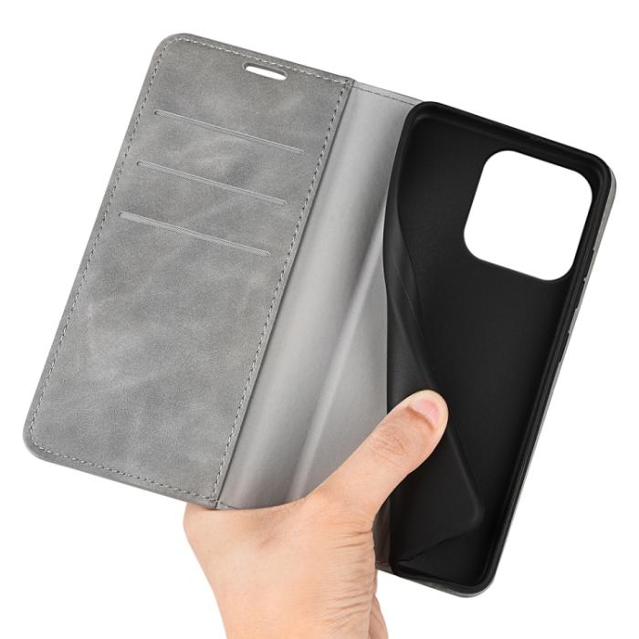 Bild 6,  iPhone 15 Pro Fodral Flip Retro Läder Grå - Teknikhallen.se