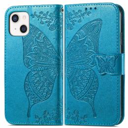  iPhone 13 - Butterfly Print Läder Fodral - Blå - Teknikhallen.se