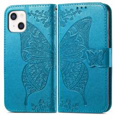  iPhone 13 - Butterfly Print L&auml;der Fodral - Bl&aring; - Teknikhallen.se