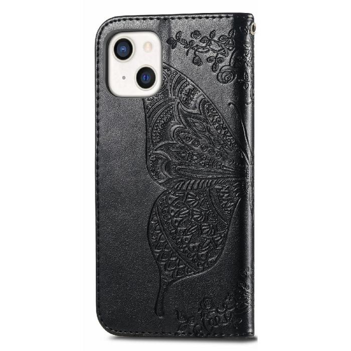 Bild 2,  iPhone 13 - Butterfly Print Läder Fodral - Svart - Teknikhallen.se