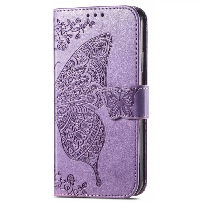 Bild 2,  iPhone 13 - Butterfly Print Läder Fodral - Lila - Teknikhallen.se