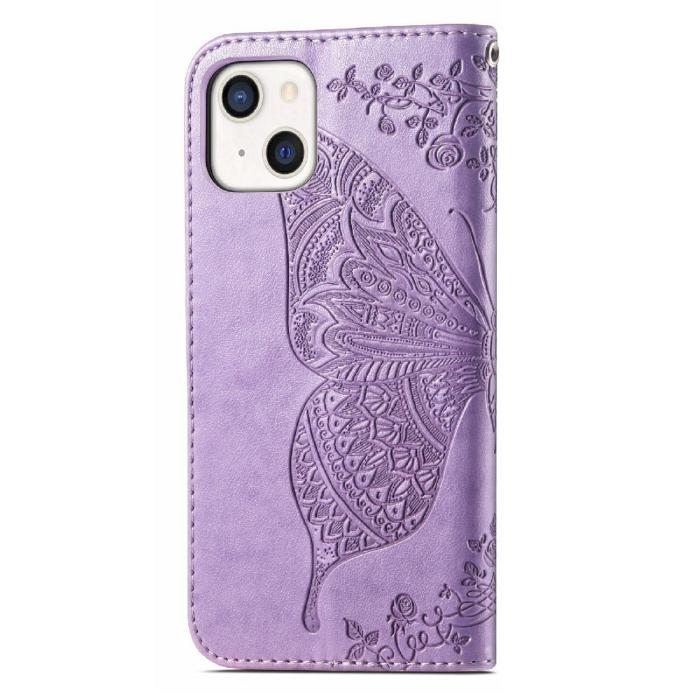 Bild 3,  iPhone 13 - Butterfly Print Läder Fodral - Lila - Teknikhallen.se