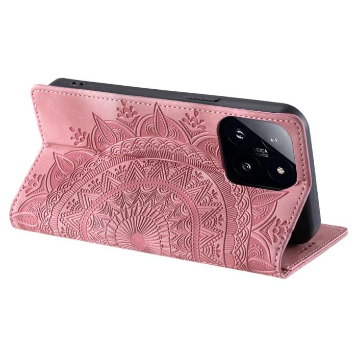 Bild 4,  Xiaomi 14 Fodral Mandala Flip Läder Roséguld - Teknikhallen.se