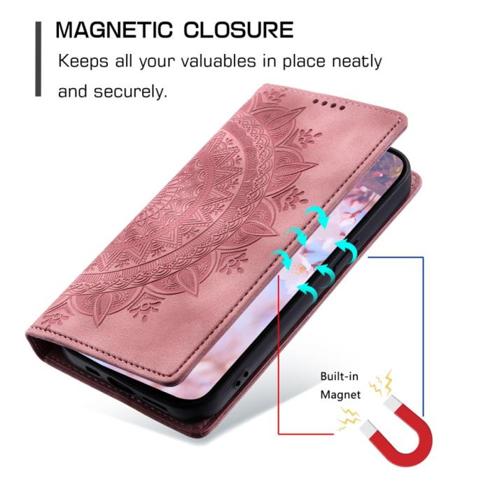 Bild 5,  Xiaomi 14 Fodral Mandala Flip Läder Roséguld - Teknikhallen.se