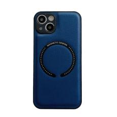  iPhone 14 Skal Litchi Textur MagSafe M&ouml;rk Bl&aring; - Teknikhallen.se