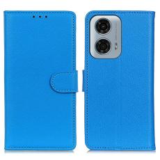  Motorola Moto G04 4G/G24 4G Litchi L&auml;der Fodral Bl&aring; - Teknikhallen.se