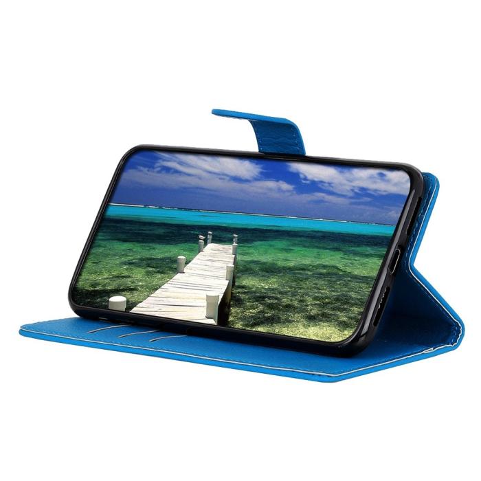 Bild 2,  Motorola Moto G04 4G/G24 4G Litchi Läder Fodral Blå - Teknikhallen.se