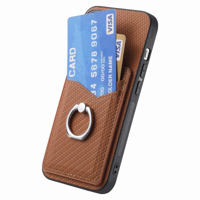 Bild 3,  iPhone 15 Plus Skal Kolfiber Textur Ring Kortfack Brun - Teknikhallen.se