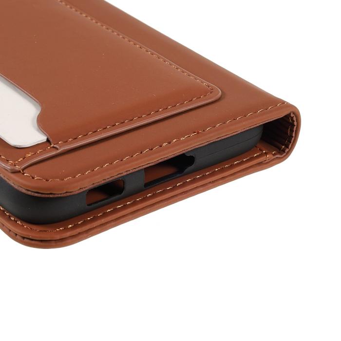 Bild 6,  Samsung Galaxy S22 Plus Fodral Flip Med Kortfack Brun - Teknikhallen.se