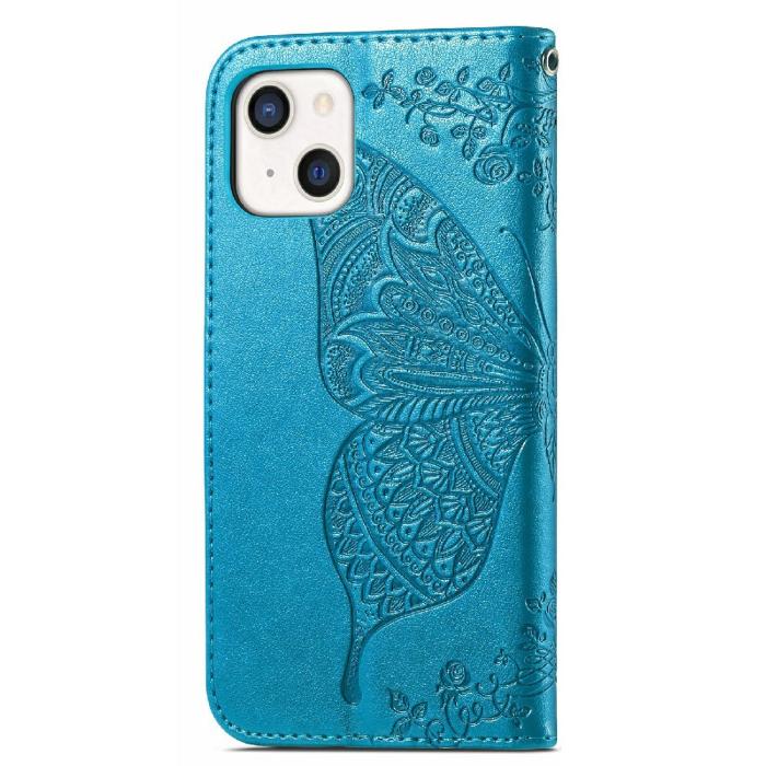 Bild 3,  iPhone 13 - Butterfly Print Läder Fodral - Blå - Teknikhallen.se