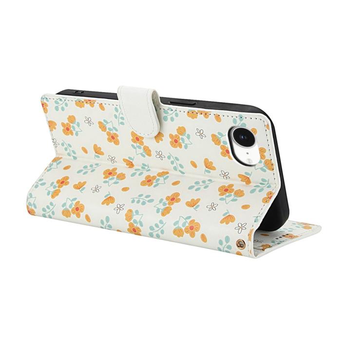 Bild 3,  iPhone 17e / 16e Fodral Rhombus Läder Blommor Vit - Teknikhallen.se