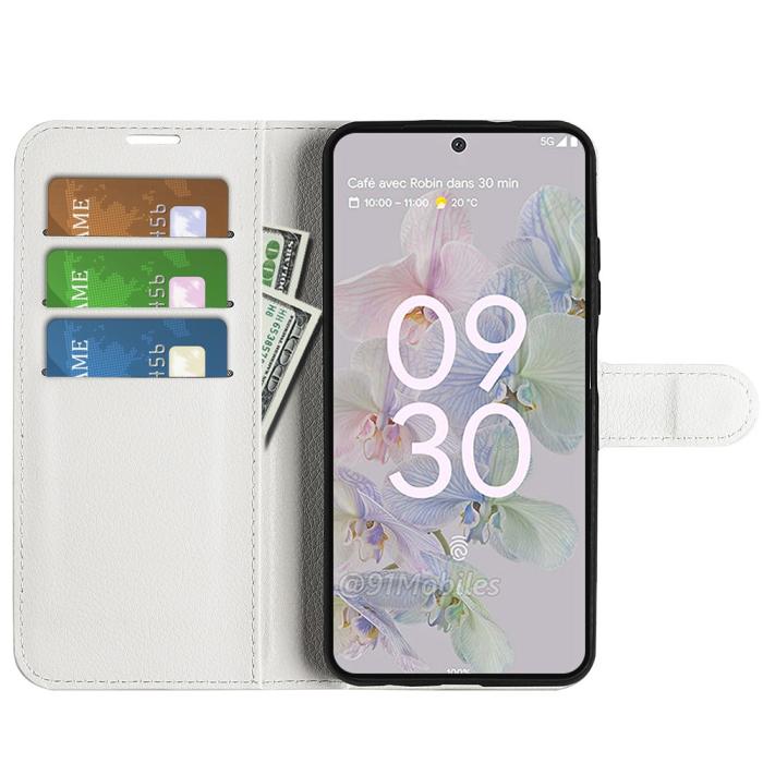 Bild 6,  Google Pixel 6A Fodral Litchi Läder Vit - Teknikhallen.se