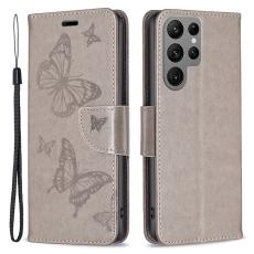  Galaxy S24 Ultra Fodral Med Fj&auml;ril Tryck Gr&aring; - Teknikhallen.se