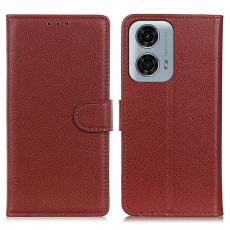  Motorola Moto G04 4G/G24 4G Litchi L&auml;der Fodral Brun - Teknikhallen.se