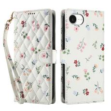 iPhone 17e / 16e Fodral Rhombus L&auml;der Blommor Vit - Teknikhallen.se