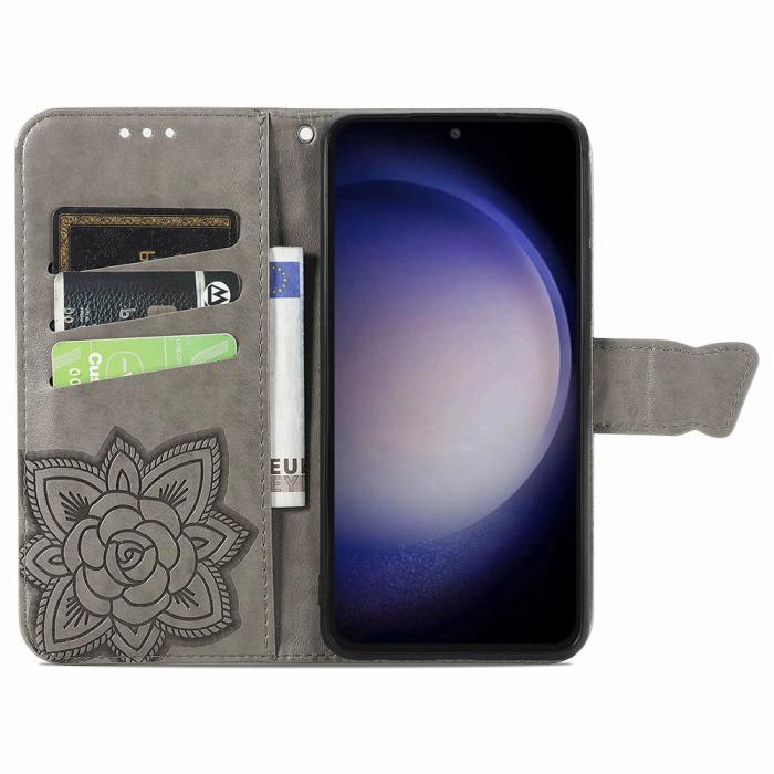 Bild 2,  Samsung Galaxy S23 FE Fodral Fjäril Tryck Grå - Teknikhallen.se