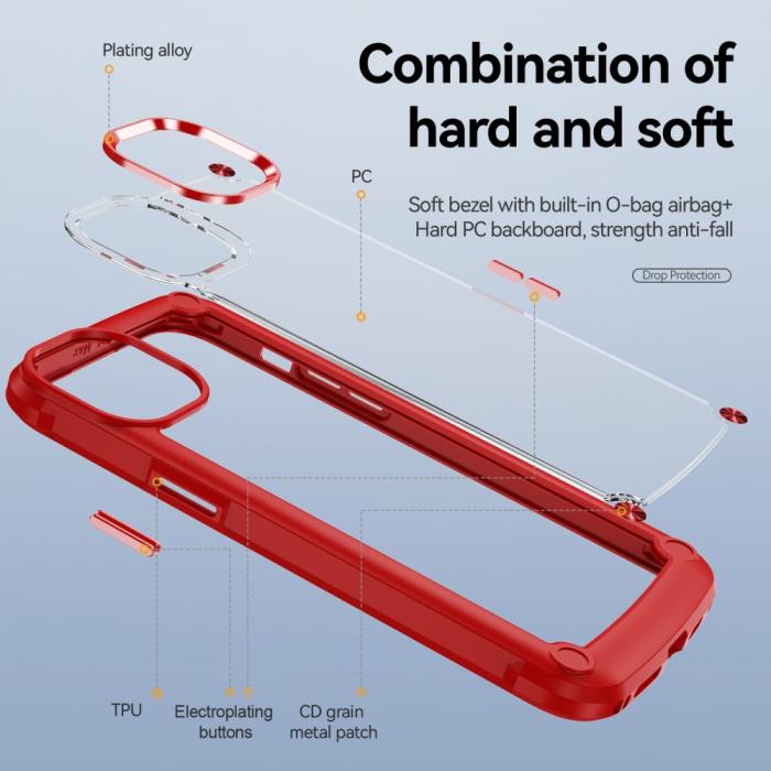 Bild 6,  iPhone 16 Pro Skal Shockproof Hybrid Armor Röd - Teknikhallen.se