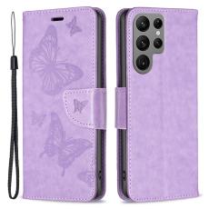  Galaxy S24 Ultra Fodral Med Fj&auml;ril Tryck Lila - Teknikhallen.se